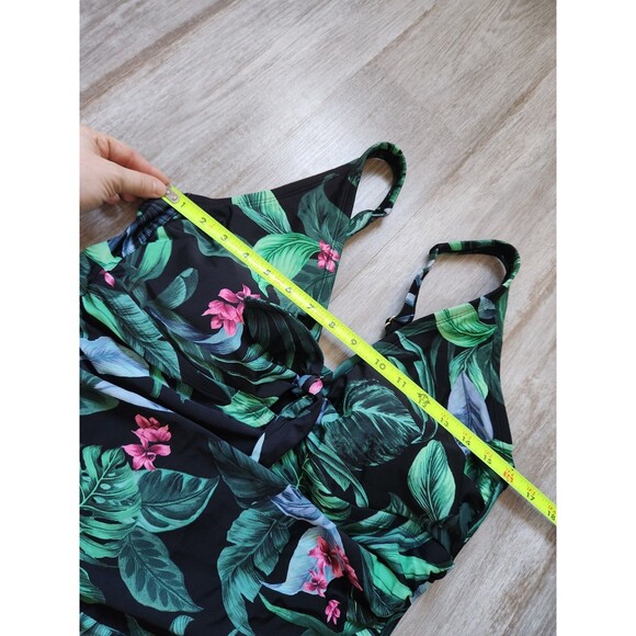 Kona Sol Tie Front Tummy Control One Piece Swimsuit Full Coverage Floral Sz 18 - Picture 7 of 9